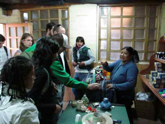 The shop at the essential oils factory. University students from ETSU (Tennessee) and UEB (Ecuador) tour the factory (2012).